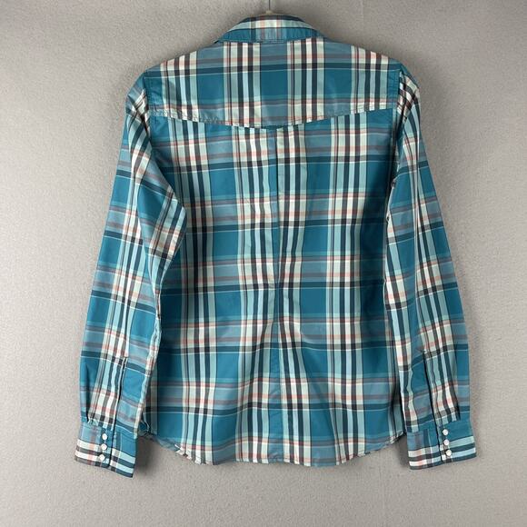 Simms Fishing Shirt Womens Medium Plaid Nylon Pearl Snap Western Outdoors - Picture 10 of 14